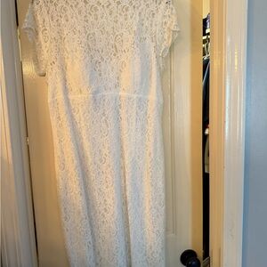 AB Studio White Sheath Dress Flutter Sleeve Crew Neck